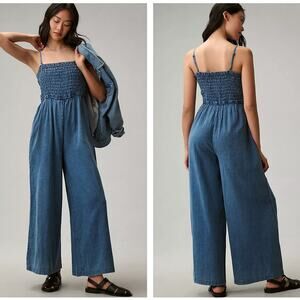 ANTHROPOLOGIE x PILCRO Smocked Wide Leg Chambray Jumpsuit Sz 1X {3E40}